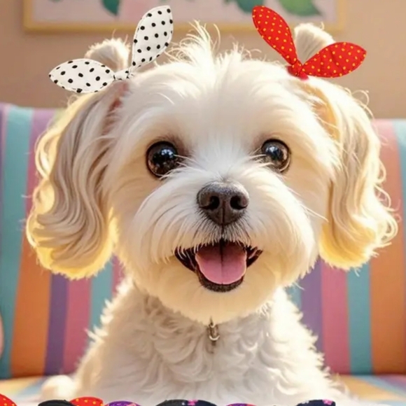 10 piece Polka Dot bunny ear bow hair ties - Picture 1 of 4